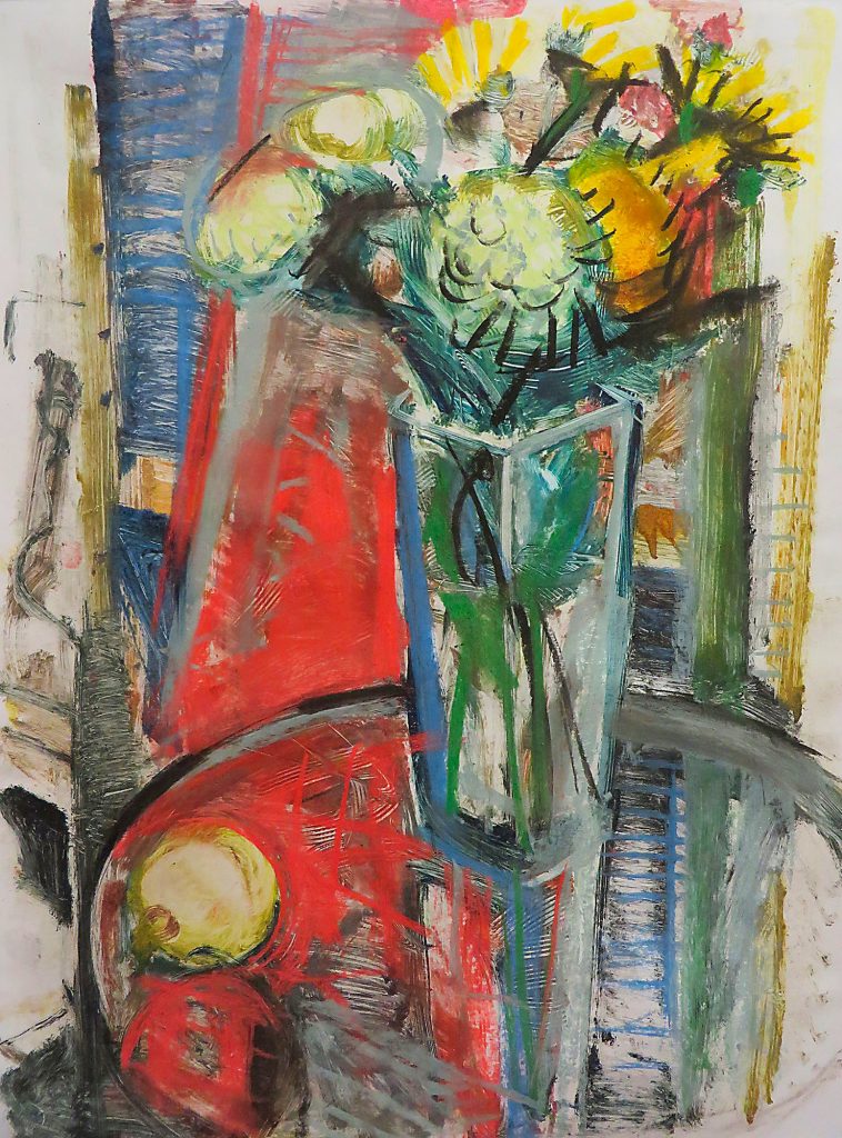 Богомолова Ольга. Хризантемы и лимон. 2015. Монотипия, пастель. 49х37